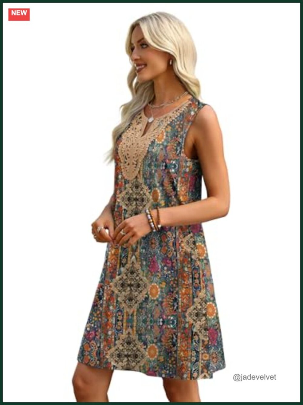 Casual V-Neck Sleeveless Boho Mini Dress with Pockets Floral Summer Travel - Picture 3 of 6